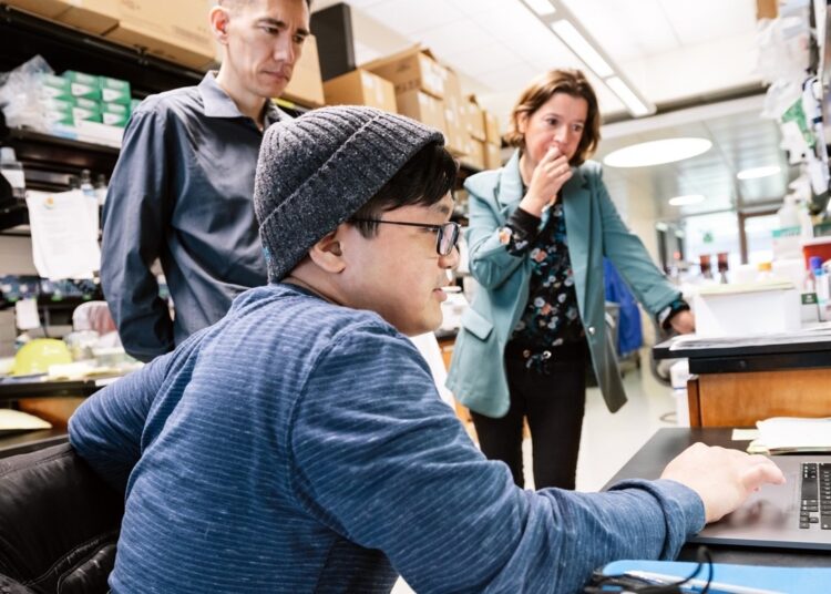 Scientists from Gladstone and UCSF have shed light on exactly how neurons consume and metabolize glucose, which could have implications for understanding neurodegenerative diseases. Seen here are Ken Nakamura (left), Yoshi Sei (center), and Myriam Chaumeil (right). Credit: Photo: Michael Short/Gladstone Institutes