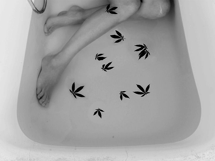 Cannabis leaves floating in bathwater