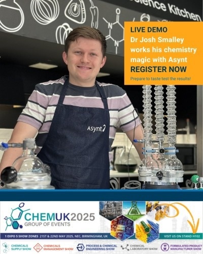 Le finaliste et chimiste du GBBO Dr Josh Smalley pour la tête de la démo en chimie comestible en direct à Chemuk 2025
