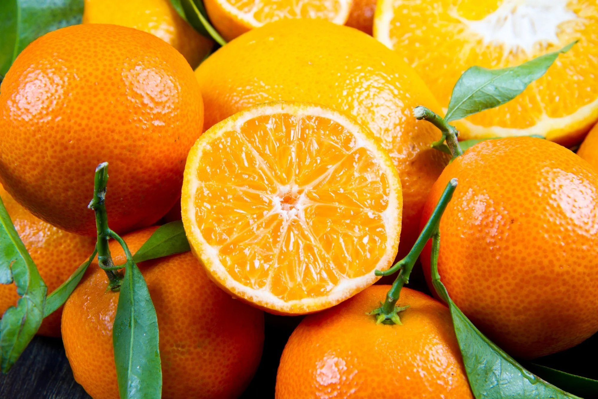 background bunch of fresh tangerines oranges